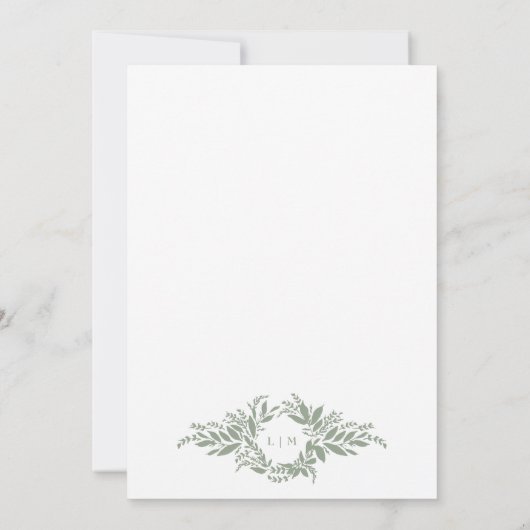 Dubbele Monogram Sage Groene Botanische lijst brui Kaart (Achterkant)