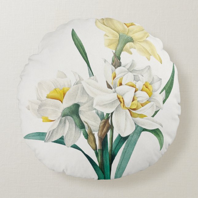 Dubbele narcis,  Pierre-Joseph Redouté, 1827 Rond Kussen (Voorkant)