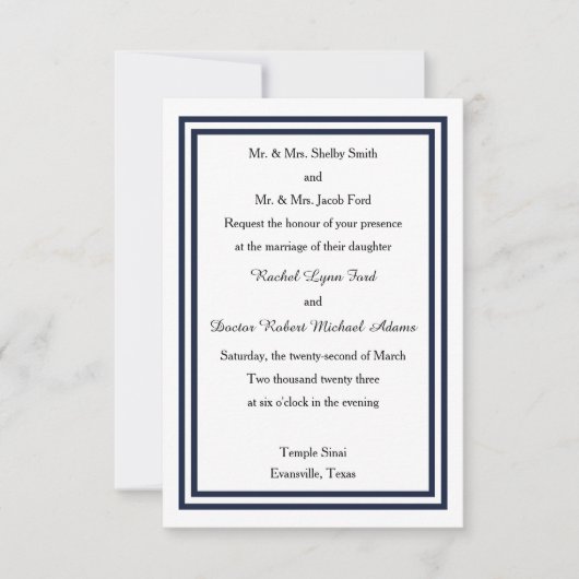 Dubbele Navy Trim - 3x5 bruiloft uitnodiging (Voorkant)