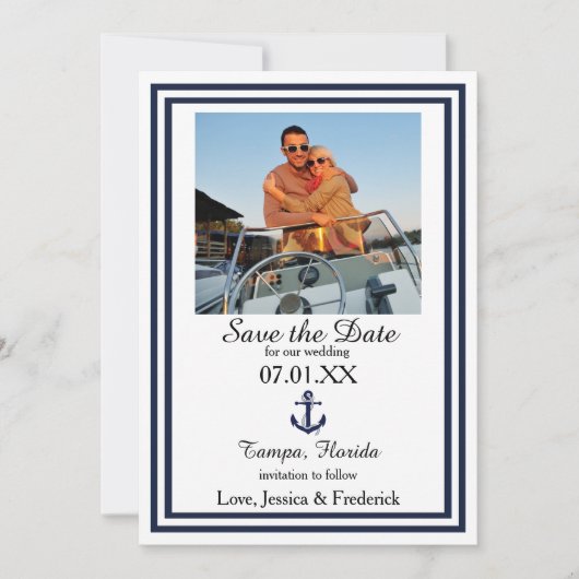 Dubbele Navy Trim Nautical - Save the Date (Voorkant)