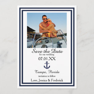 Dubbele Navy Trim Nautical - Save the Date