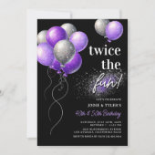 Dubbele Paarse en Zilveren Ballon Joint Verjaardag Kaart (Voorkant)