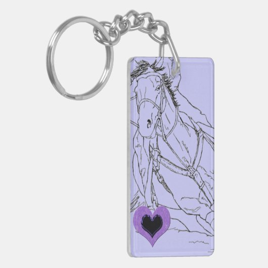 Dubbele Paarse hart Barrel Racer Sleutelhanger (Voorkant Links)