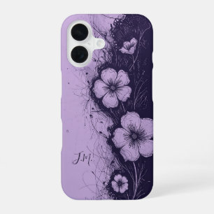 Dubbele Paarse Lavendelbloemen Monogram Aangepaste iPhone 16 Hoesje