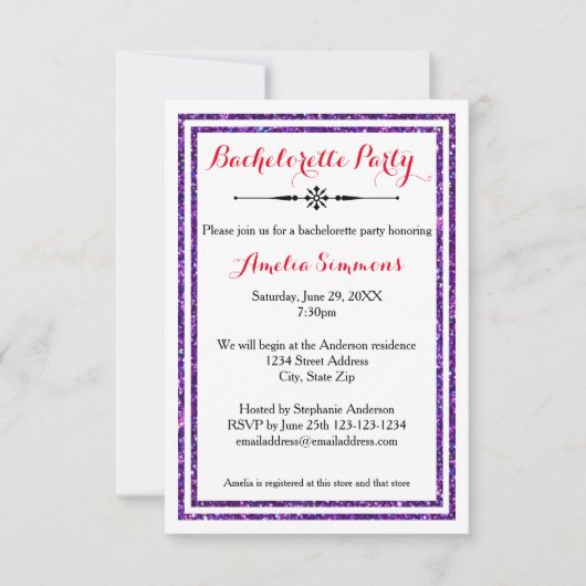 Dubbele Paarse trim - 3x5 Bachelorette-uitnodiging Kaart (Voorkant)