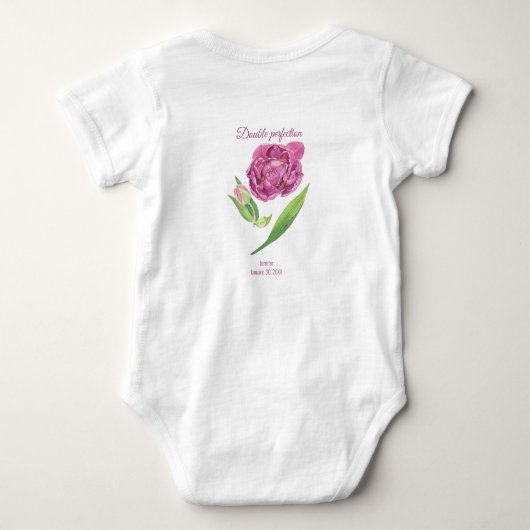 Dubbele perfectie lila-magenta tulp naam datum romper (Achterkant)