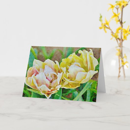 Dubbele Petal Tulip Flowers Floral Art Note Kaart (Gele Bloem)
