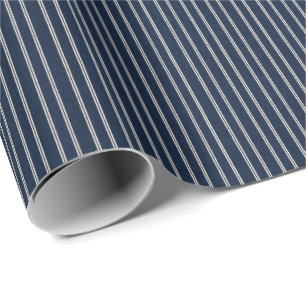 Dubbele Pinstripes Marineblauw Ivoor Weefsel Uitzi Cadeaupapier