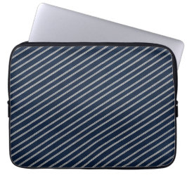 Dubbele Pinstripes Marineblauw Ivoor Weefsel Uitzi Laptop Sleeve