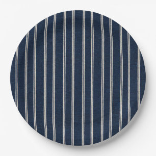 Dubbele Pinstripes Marineblauw Ivoor Weefsel Uitzi Papieren Bordje