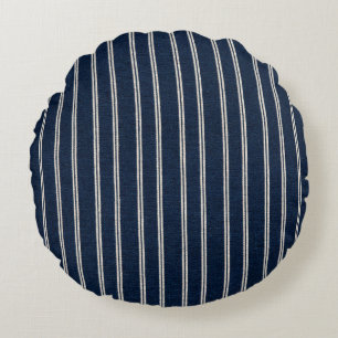 Dubbele Pinstripes Marineblauw Ivoor Weefsel Uitzi Rond Kussen