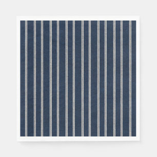 Dubbele Pinstripes Marineblauw Ivoor Weefsel Uitzi Servet