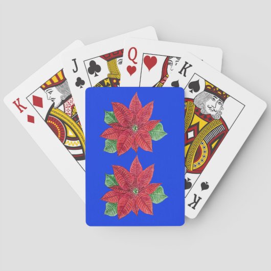 Dubbele poinsettia blauwe spelkaarten pokerkaarten (Achterkant)