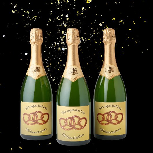 Dubbele Pretzels: Geknoopt Brood op Fake Gold cust Sparkling Wijnetiket