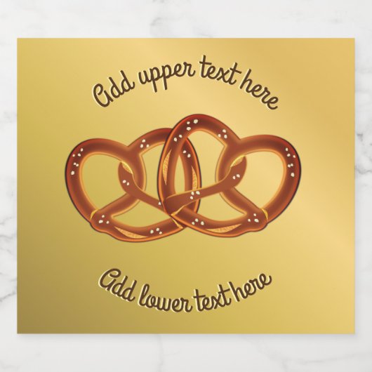 Dubbele Pretzels: Geknoopt Brood op Fake Gold cust Sparkling Wijnetiket (Enkel label)