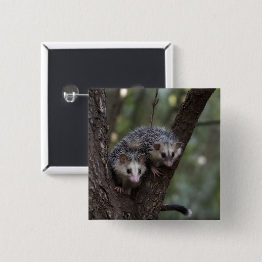 Dubbele problemen in het bladerdak: Twin Possums Vierkante Button 5,1 Cm (Voorkant /achterkant)