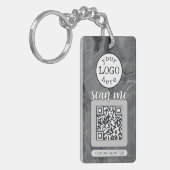 Dubbele QR Code voor Bedrijf Elegant Grijs Marmer Sleutelhanger (Voorkant Links)