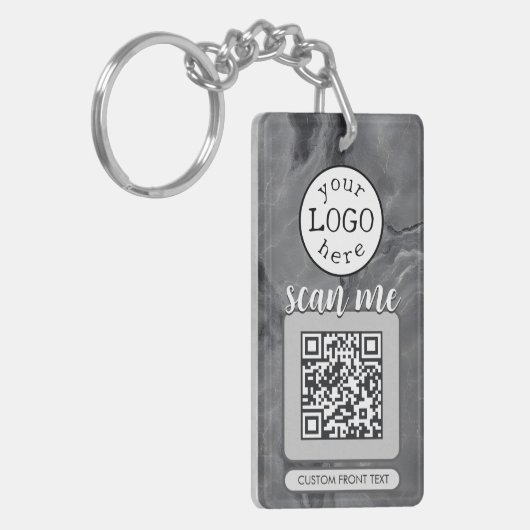 Dubbele QR Code voor Bedrijf Elegant Grijs Marmer Sleutelhanger (Voorkant Links)