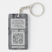 Dubbele QR Code voor Bedrijf Elegant Grijs Marmer Sleutelhanger (achterkant)