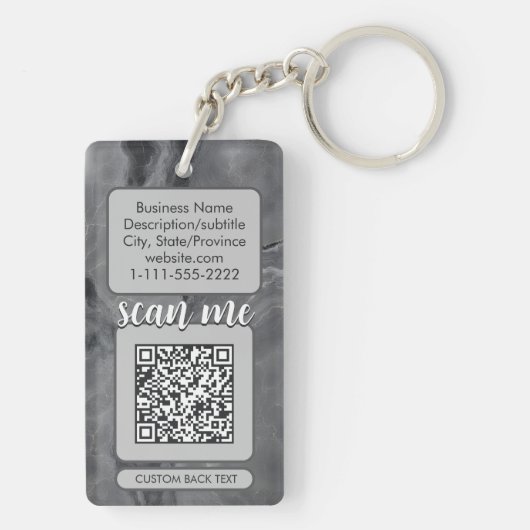 Dubbele QR Code voor Bedrijf Elegant Grijs Marmer Sleutelhanger (achterkant)