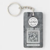 Dubbele QR Code voor Bedrijf Elegant Grijs Marmer Sleutelhanger (Voorkant)