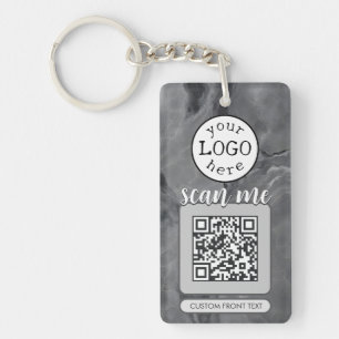 Dubbele QR Code voor Bedrijf Elegant Grijs Marmer Sleutelhanger