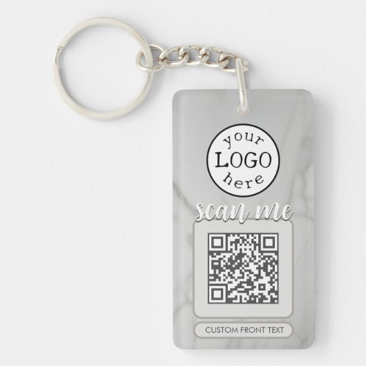 Dubbele QR Code voor Bedrijfs Elegant Wit Marmer Sleutelhanger (Voorkant)