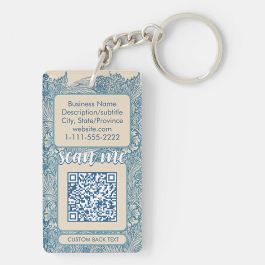 Dubbele QR-code voor bedrijven William Morris Blue Sleutelhanger (achterkant)