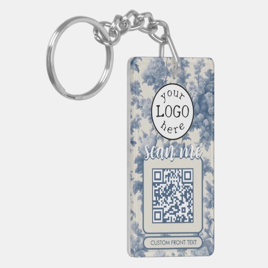 Dubbele QR-code voor Business Elegant Blue Toile Sleutelhanger (Voorkant Links)