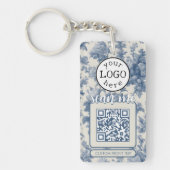 Dubbele QR-code voor Business Elegant Blue Toile Sleutelhanger (Voorkant)