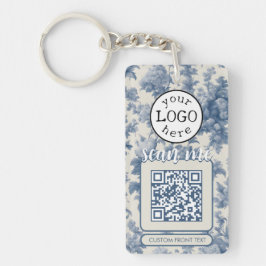 Dubbele QR-code voor Business Elegant Blue Toile Sleutelhanger