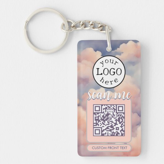 Dubbele QR-code voor Business Pink Clouds Sleutelhanger (Voorkant)