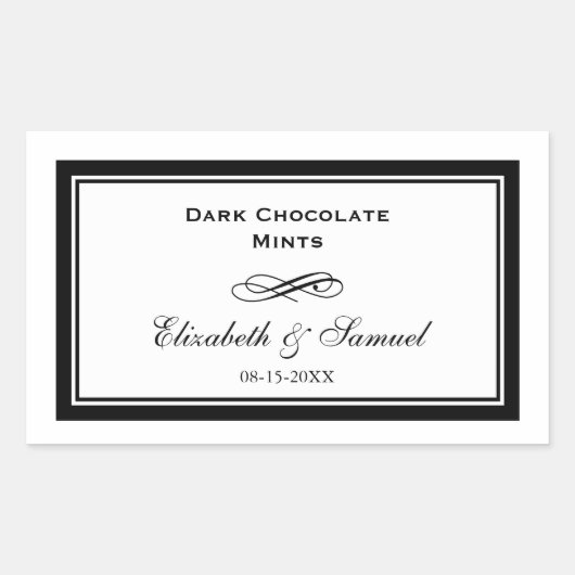 Dubbele rand zwart werveling bruiloft receptie sno rechthoekige sticker (Voorkant)