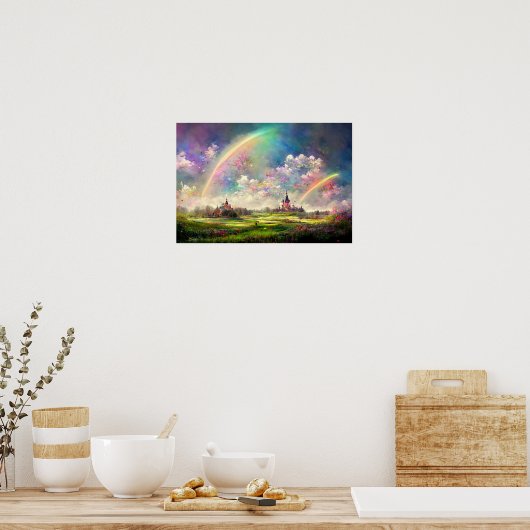 Dubbele regenbogen beloofden land poster (Keuken)