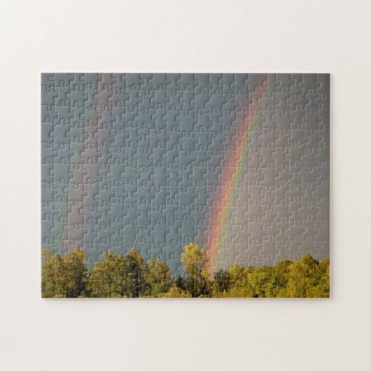 Dubbele regenboog, 11x14-foto-puzzel met cadeaudoo legpuzzel (Horizontaal)