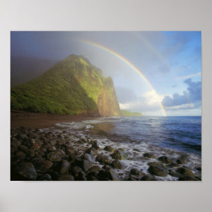 Dubbele regenboog boven de kliffen van het Noorden Poster