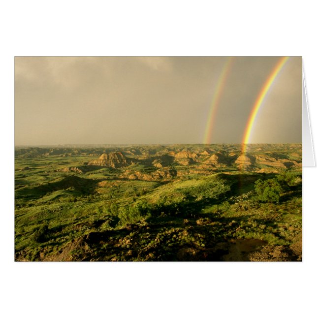 Dubbele regenboog boven Painted Canyon in Theodore (Voorkant Horizontaal)