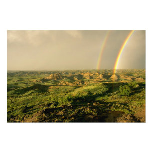 Dubbele regenboog boven Painted Canyon in Theodore Foto Afdruk