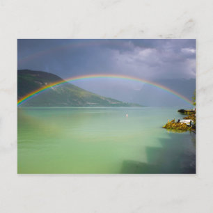 Dubbele regenboog over een fjord-briefkaart briefkaart
