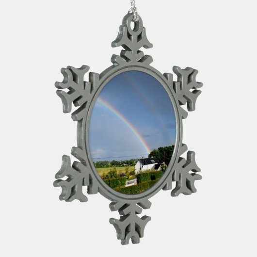 Dubbele regenboog tin sneeuwvlok ornament (Links)