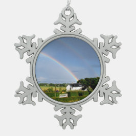 Dubbele regenboog tin sneeuwvlok ornament