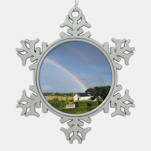 Dubbele regenboog tin sneeuwvlok ornament (Voorkant)