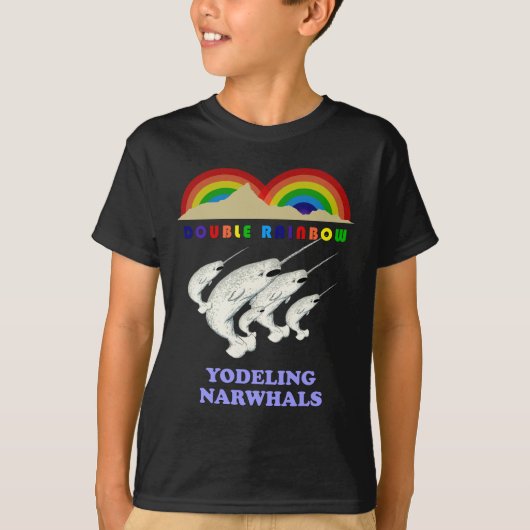 Dubbele regenboog Yodeling Narwhals T-shirt (Voorkant)