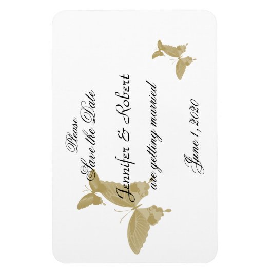 Dubbele Ring Vlinder Bruiloft Save the Date Magneet (Verticaal)