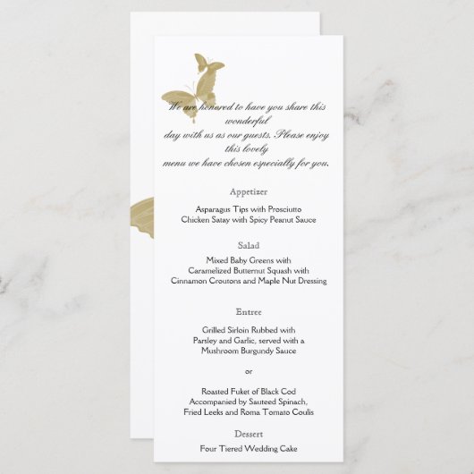 Dubbele Ring Vlinder Monogram Bruiloft Menu (Voorkant / Achterkant)