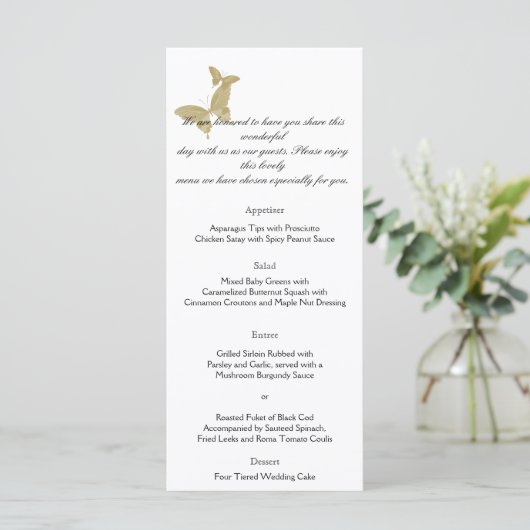 Dubbele Ring Vlinder Monogram Bruiloft Menu (Staand voorkant)