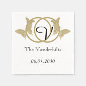 Dubbele Ring Vlinder Monogram Bruiloft Servet (Voorkant)