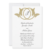 Dubbele Ring Vlinder Monogram Bruiloft Uitnodiging