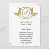 Dubbele Ring Vlinder Monogram Bruiloft Uitnodiging (Voorkant / Achterkant)