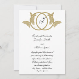 Dubbele Ring Vlinder Monogram Bruiloft Uitnodiging